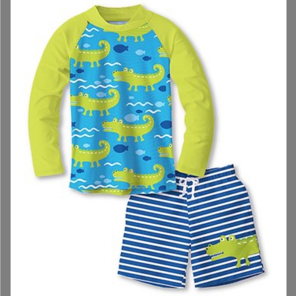 3T Boys Rashguard long sleeve and swim trunks alligator